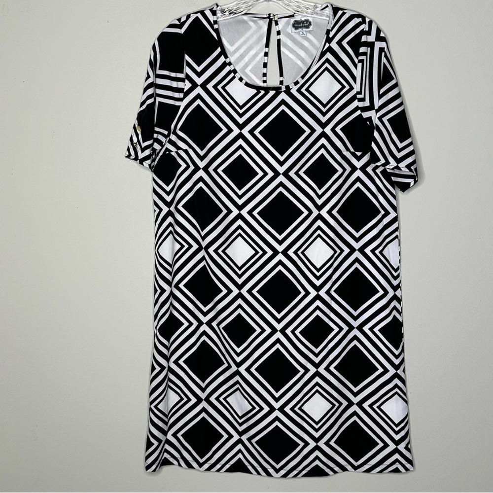 Mudpie Small Womens Black & White Geometric Pattern Dress